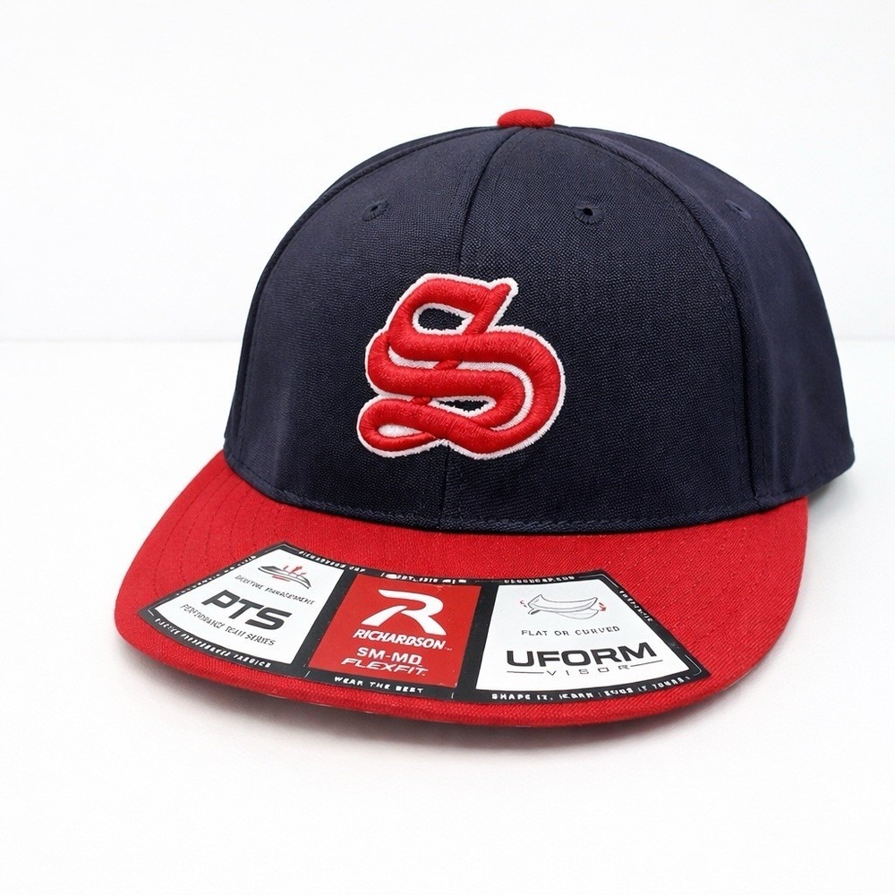 Richardson FlexFit Baseball Hat S/M PTS 20 Navy Red "S" Cap UForm Performance